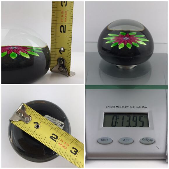 Perthshire PP54 1983 Lampwork Flower Petals Leaves Black Ground LE Paperweight - Picture 9 of 13